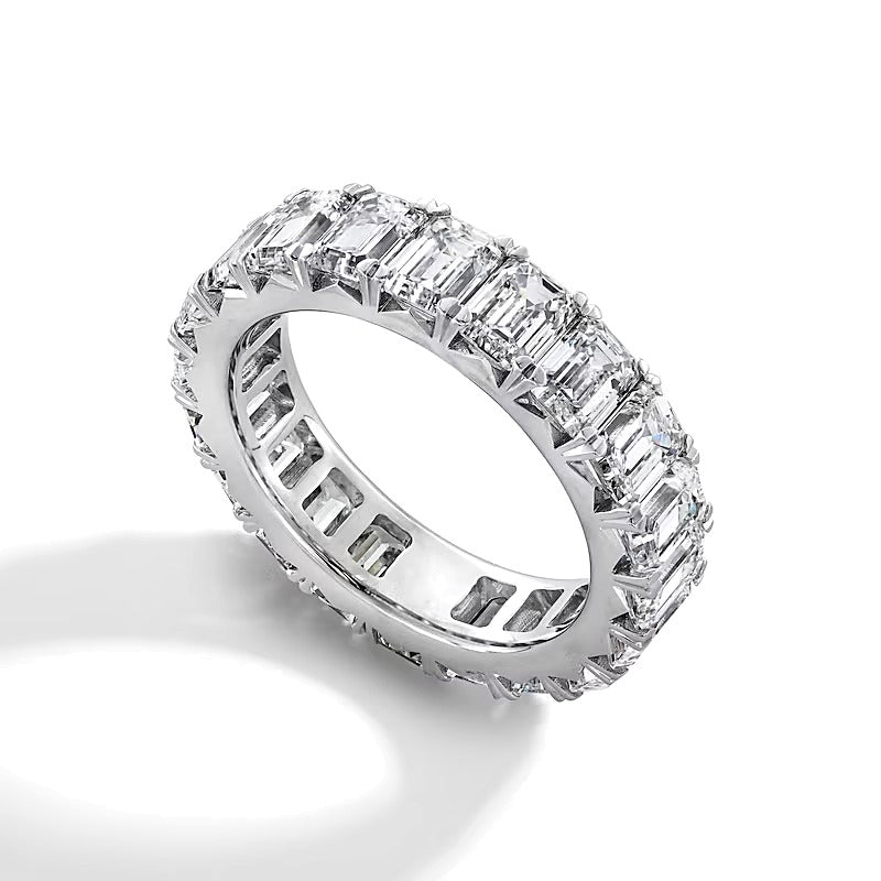6.5 CT. TW Memoire-Ring mit Labordiamanten im Smaragdschliff in 14K Weißgold (F/VS2) - Größe 5