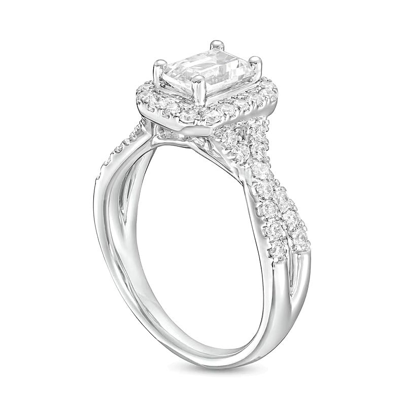 Verlobungsring Halo 1.5 ct. Gesamtgewicht Labordiamant im Smaragdschliff in 14K Weißgold (F/VS2)