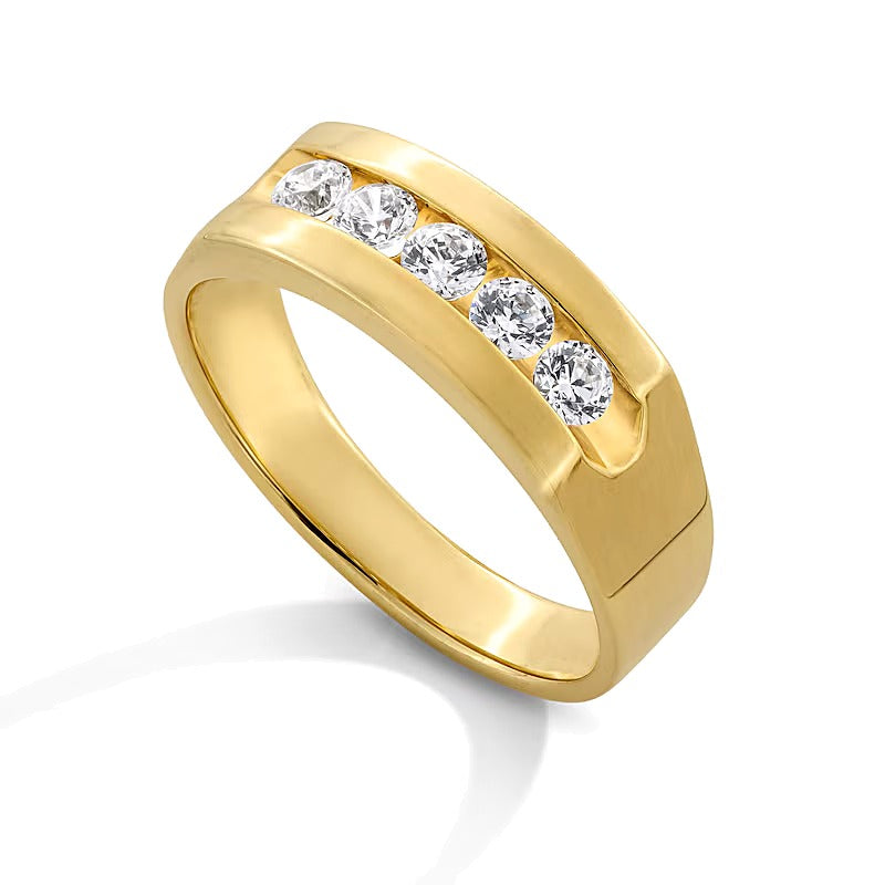 Memoire-Ring mit 5 Diamanten 0,5 ct. Gesamtgewicht kanalgefasst in 14K Gelbgold