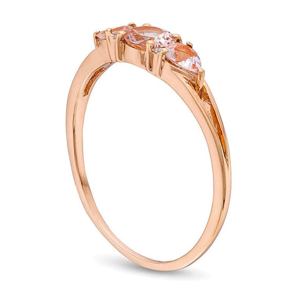 Dreistein-Ring mit Morganit in Oval und Tropfen sowie Diamant-Besatz in 10K Roségold