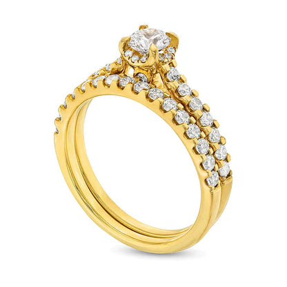 1.0 CT. Gesamtgewicht Diamant Brautset mit verstecktem Rahmen in 14K Gelbgold (I/I2)