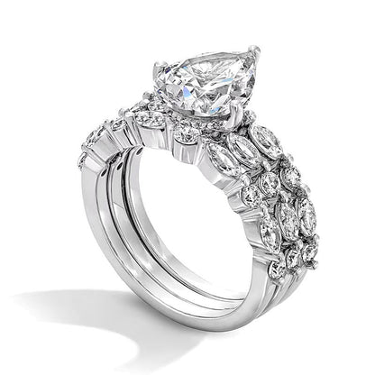 3,33 ct. Gesamtgewicht Braut-Set mit tropfenförmigen Labordiamanten in 14K Weißgold (F/VS2)