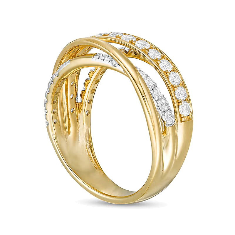 Fashion-Ring mit Diamanten 1.0 ct. Gesamtgewicht, mehrreihig, in 10K Gelbgold