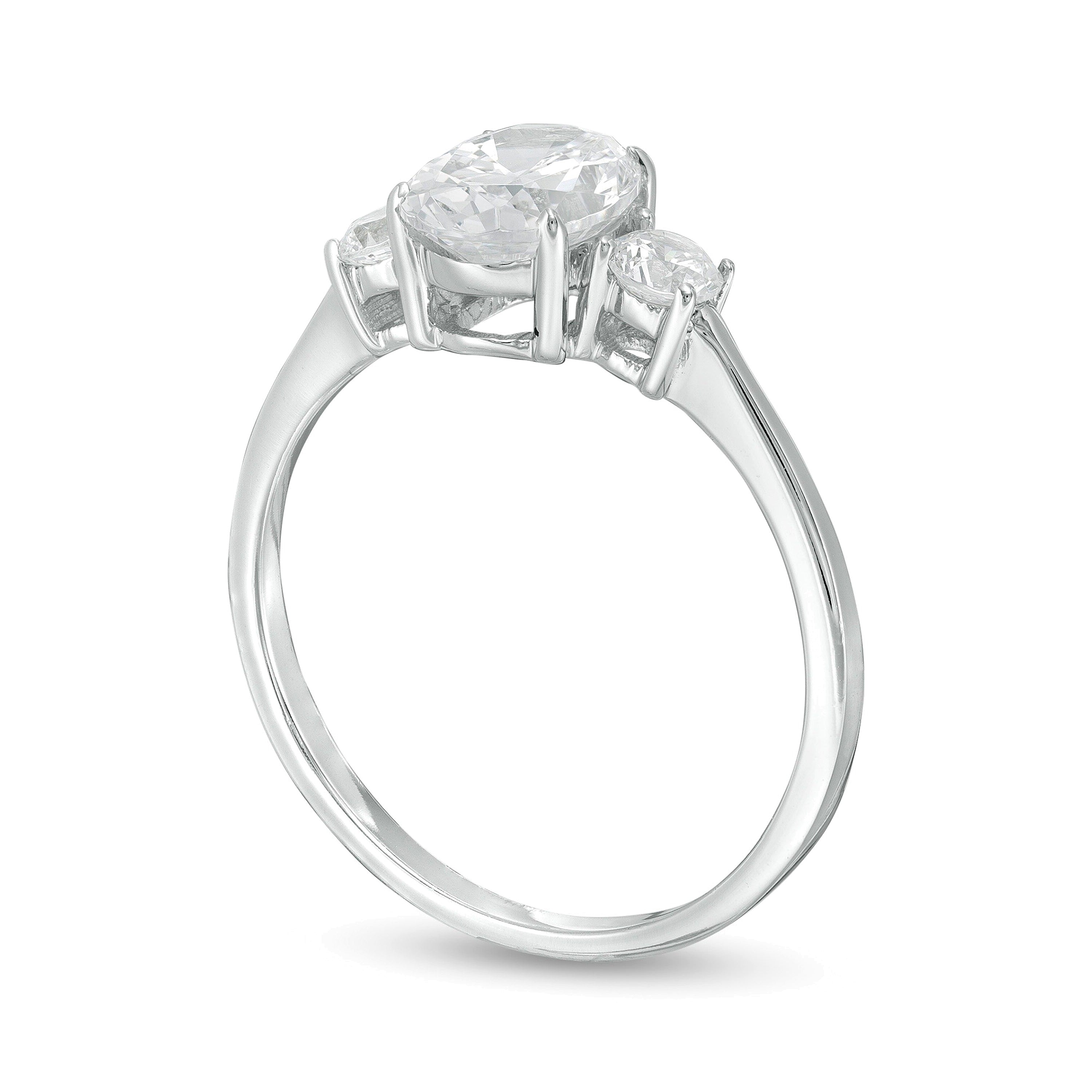 1.25 CT. Gesamtgewicht Dreistein-Verlobungsring mit Diamanten in Oval und rund in 14K Weißgold