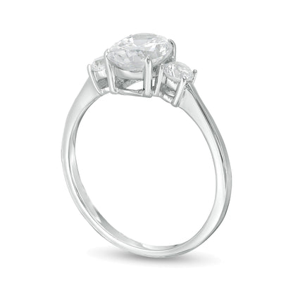 1.25 CT. Gesamtgewicht Dreistein-Verlobungsring mit Diamanten in Oval und rund in 14K Weißgold