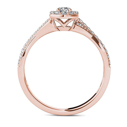 0.5 ct. Gesamtgewicht Diamant Halo Verlobungsring mit gedrehter Schiene in 14K Roségold