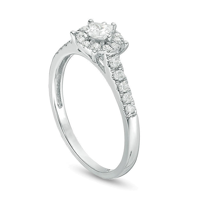 0.5 ct. Gesamtgewicht Verlobungsring mit Diamanten im Princess- und Rundschliff, Halo, in 10K Weißgold
