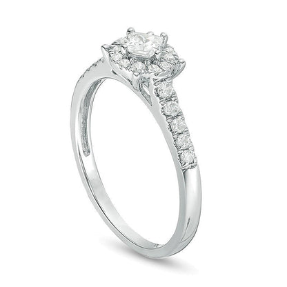0.5 ct. Gesamtgewicht Verlobungsring mit Diamanten im Princess- und Rundschliff, Halo, in 10K Weißgold