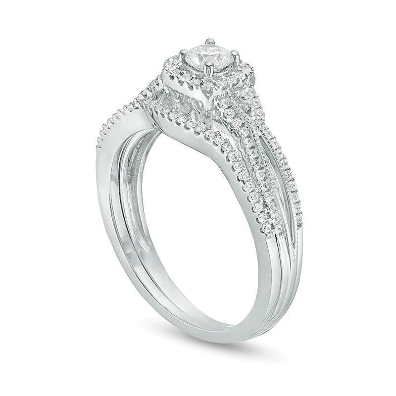 0,5 ct. Gesamtgewicht Diamant Braut-Set im Vintage-Stil mit quadratischem Rahmen in 10K Weißgold