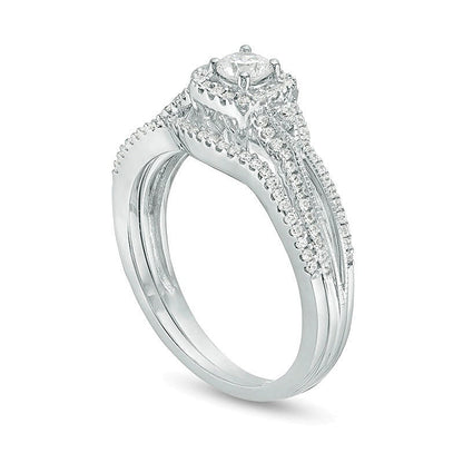 0,5 ct. Gesamtgewicht Diamant Braut-Set im Vintage-Stil mit quadratischem Rahmen in 10K Weißgold