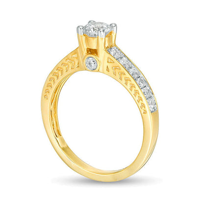 0.63 ct. Gesamtgewicht Diamant Art-Déco-Verlobungsring in 10K Gelbgold