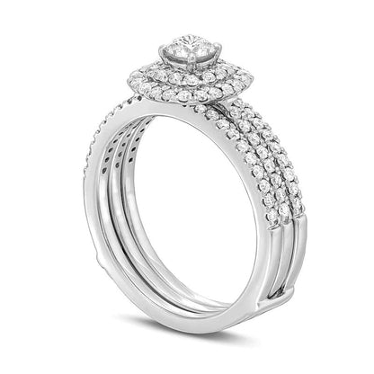Braut-Set mit Diamanten 1.0 CT. Gesamtgewicht, doppelter Rahmen, mehrreihig, in 10K Weißgold