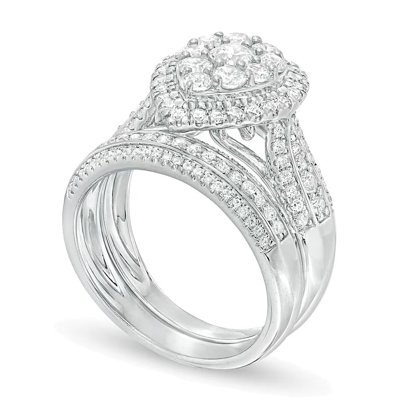 Braut-Set mit Diamanten in Tropfen- und Rundschliff, mehrreihig, 1.5 ct. Gesamtgewicht, aus 10K Weißgold
