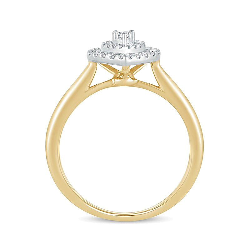 0,33 ct. Gesamtgewicht Komposit-Verlobungsring mit Diamanten in rund und Tropfen, doppelter tropfenförmiger Fassung, in 14K Gelbgold