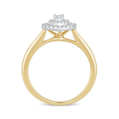0,33 ct. Gesamtgewicht Komposit-Verlobungsring mit Diamanten in rund und Tropfen, doppelter tropfenförmiger Fassung, in 14K Gelbgold