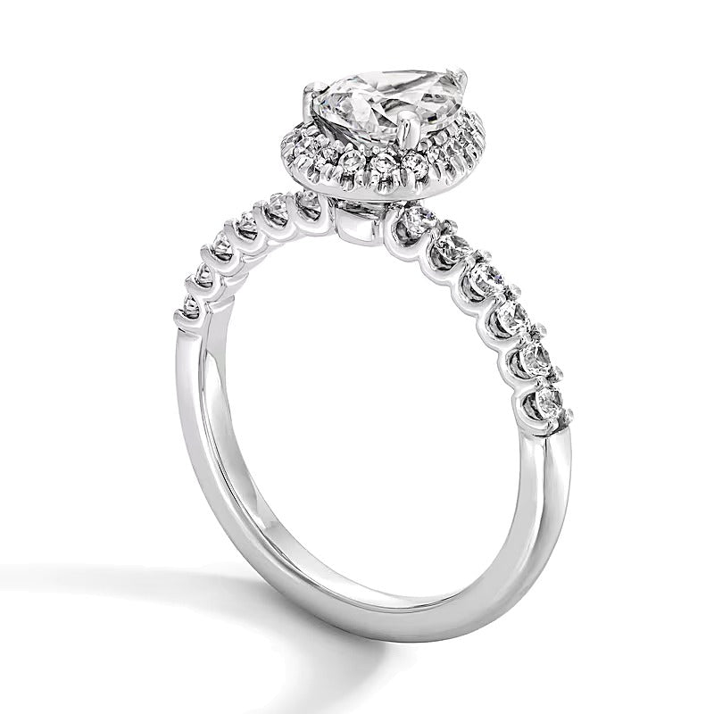 1,5 ct. Gesamtgewicht Halo-Ring mit tropfenförmigem Labordiamant in 14K Weißgold (F/SI2)