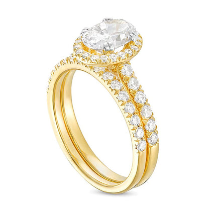 1,75 ct. Gesamtgewicht Braut-Set mit Labordiamanten in Oval- und Rundschliff aus 14K Gelbgold (I/SI2)