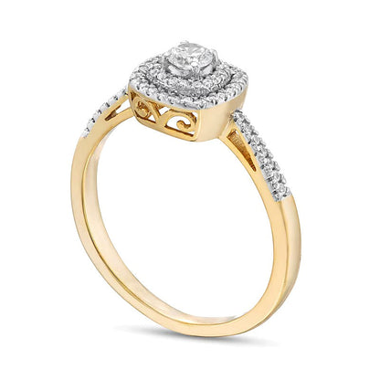 0.33 ct. Gesamtgewicht Diamant Verlobungsring mit Halo in 10K Gelbgold