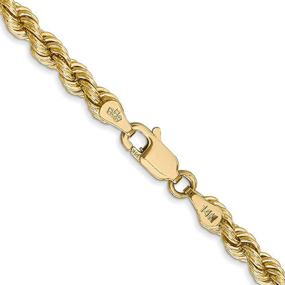 14K Gelbgold 4mm Normal Kordel mit Karabinerverschluss Halskette