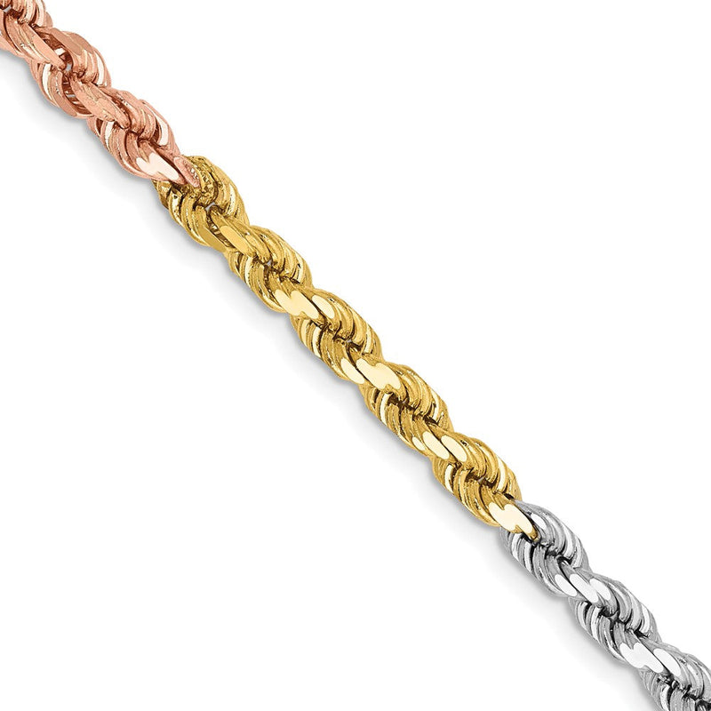14K Tricolor Tri-colored 4mm Diamantiert Kordel mit Karabinerverschluss Halskette