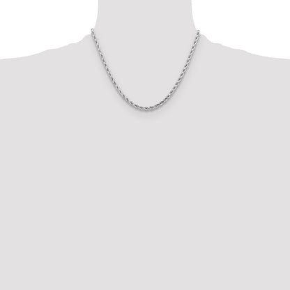 14K Weißgold 4.25mm Diamantiert Kordel mit Karabinerverschluss Halskette