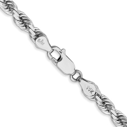 14K Weißgold 4.5mm Diamantiert Kordel mit Karabinerverschluss Halskette