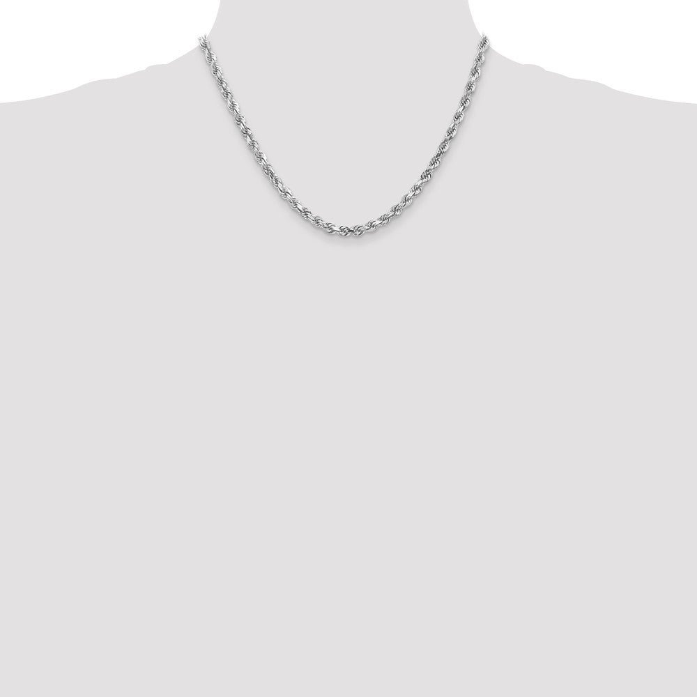 14K Weißgold 4.5mm Diamantiert Kordel mit Karabinerverschluss Halskette
