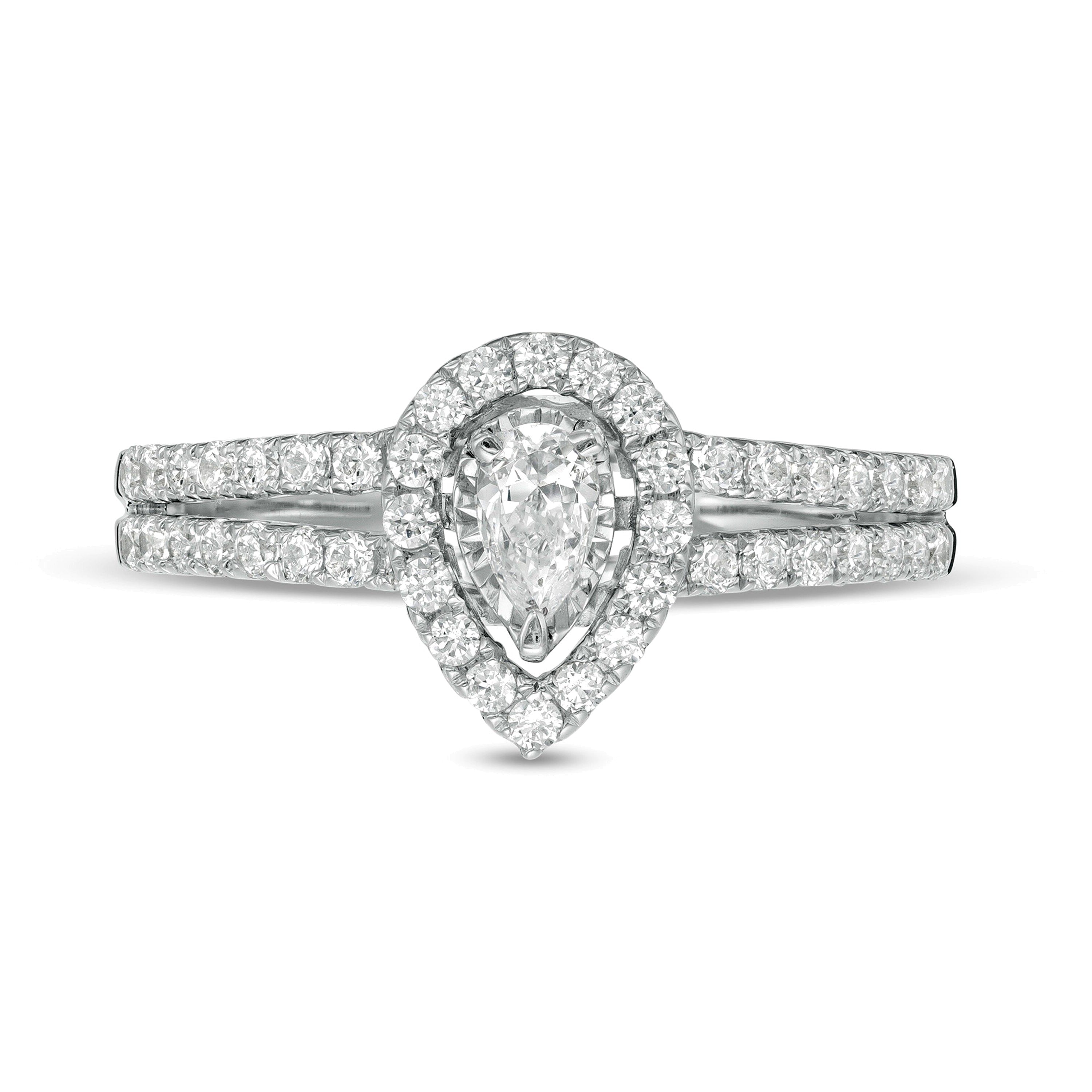 Verlobungsring mit tropfenförmigem Diamant im Vintage-Stil, 0,75 ct. Gesamtgewicht, in 10K Weißgold