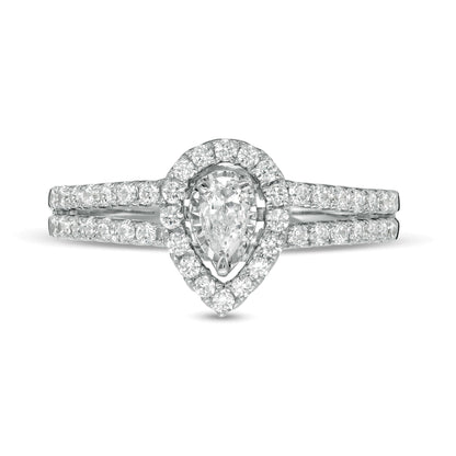 Verlobungsring mit tropfenförmigem Diamant im Vintage-Stil, 0,75 ct. Gesamtgewicht, in 10K Weißgold