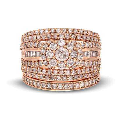 Braut-Set mit Diamanten 1.75 ct. Gesamtgewicht, rund und Baguette, mehrreihig, in 10K Roségold