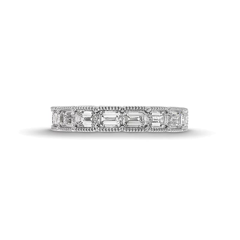 Memoire-Ring 1.38 ct. Gesamtgewicht Labordiamanten im Smaragdschliff im Vintage-Stil in 14K Weißgold (F/VS2)