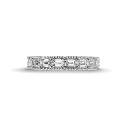 Memoire-Ring 1.38 ct. Gesamtgewicht Labordiamanten im Smaragdschliff im Vintage-Stil in 14K Weißgold (F/VS2)