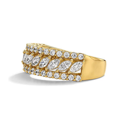 1,25 ct. Gesamtgewicht Labordiamant im Marquise-Schliff mehrreihiger Memoire-Ring in 14K Gelbgold (F/VS2)