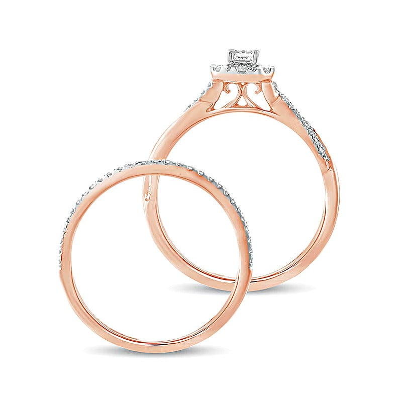 Braut-Set mit weißen Diamanten im Smaragdschliff 0,5 ct. Gesamtgewicht in 10K Roségold