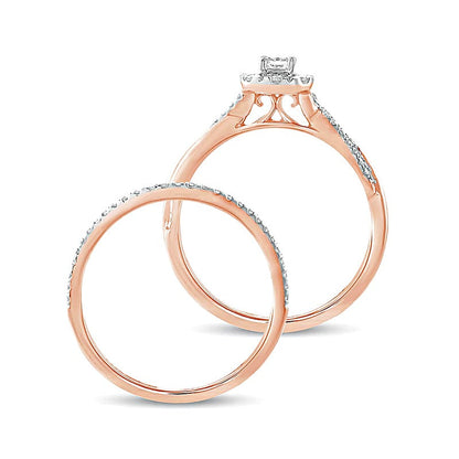 Braut-Set mit weißen Diamanten im Smaragdschliff 0,5 ct. Gesamtgewicht in 10K Roségold