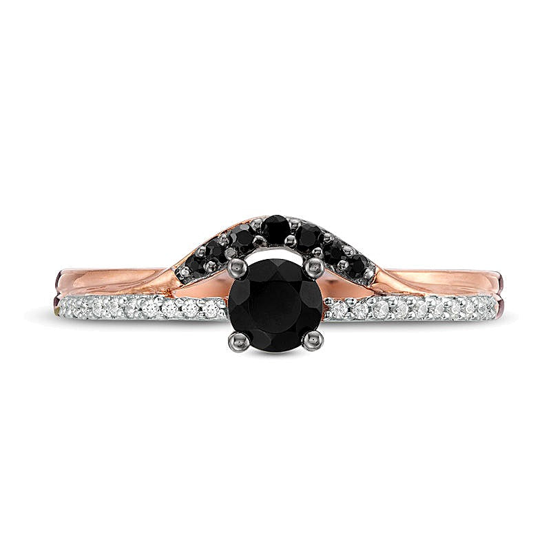 4,0 mm schwarzer Spinell und 0,05 ct. Gesamtgewicht Diamant Solitär mit seitlichem Besatz in 10K Roségold