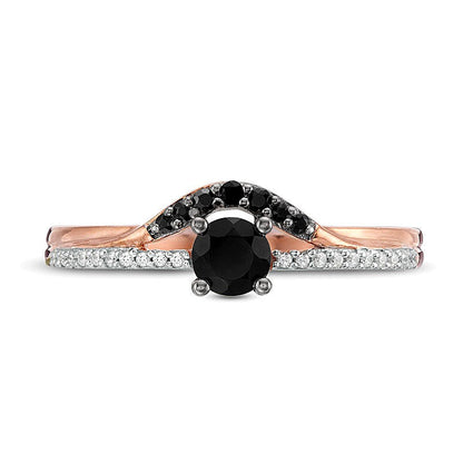 4,0 mm schwarzer Spinell und 0,05 ct. Gesamtgewicht Diamant Solitär mit seitlichem Besatz in 10K Roségold