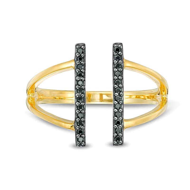 0.1 ct. Gesamtgewicht schwarzer Diamant Ring mit Doppelsteg und offener geteilter Ringschiene in 10K Gelbgold