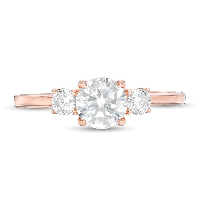 Dreistein-Verlobungsring mit Diamanten 1.0 ct. Gesamtgewicht in 14K Roségold