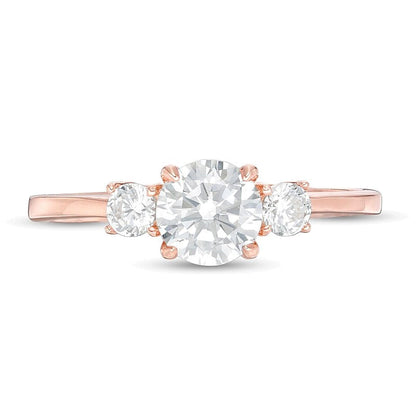 Dreistein-Verlobungsring mit Diamanten 1.0 ct. Gesamtgewicht in 14K Roségold