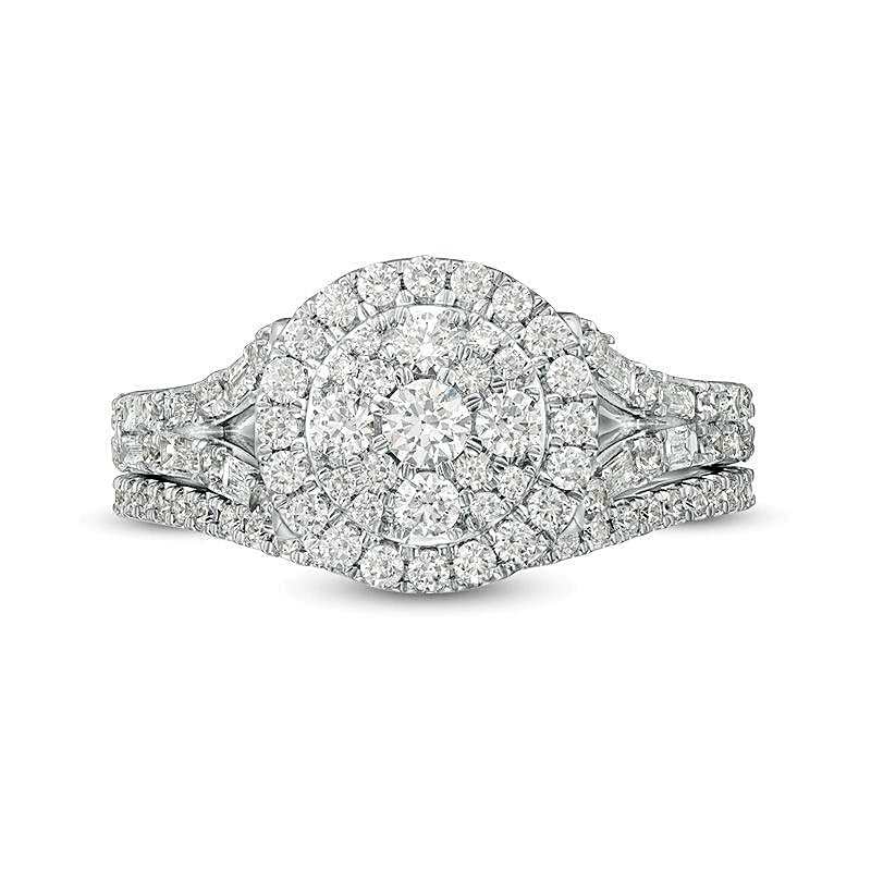 Braut-Set mit weißen Diamanten im Rund- und Baguetteschliff, 1.0 ct. Gesamtgewicht, in 10K Weißgold