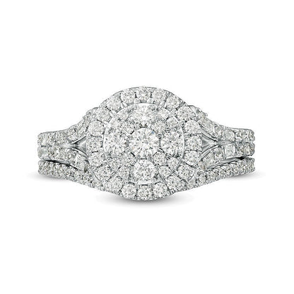 Braut-Set mit weißen Diamanten im Rund- und Baguetteschliff, 1.0 ct. Gesamtgewicht, in 10K Weißgold