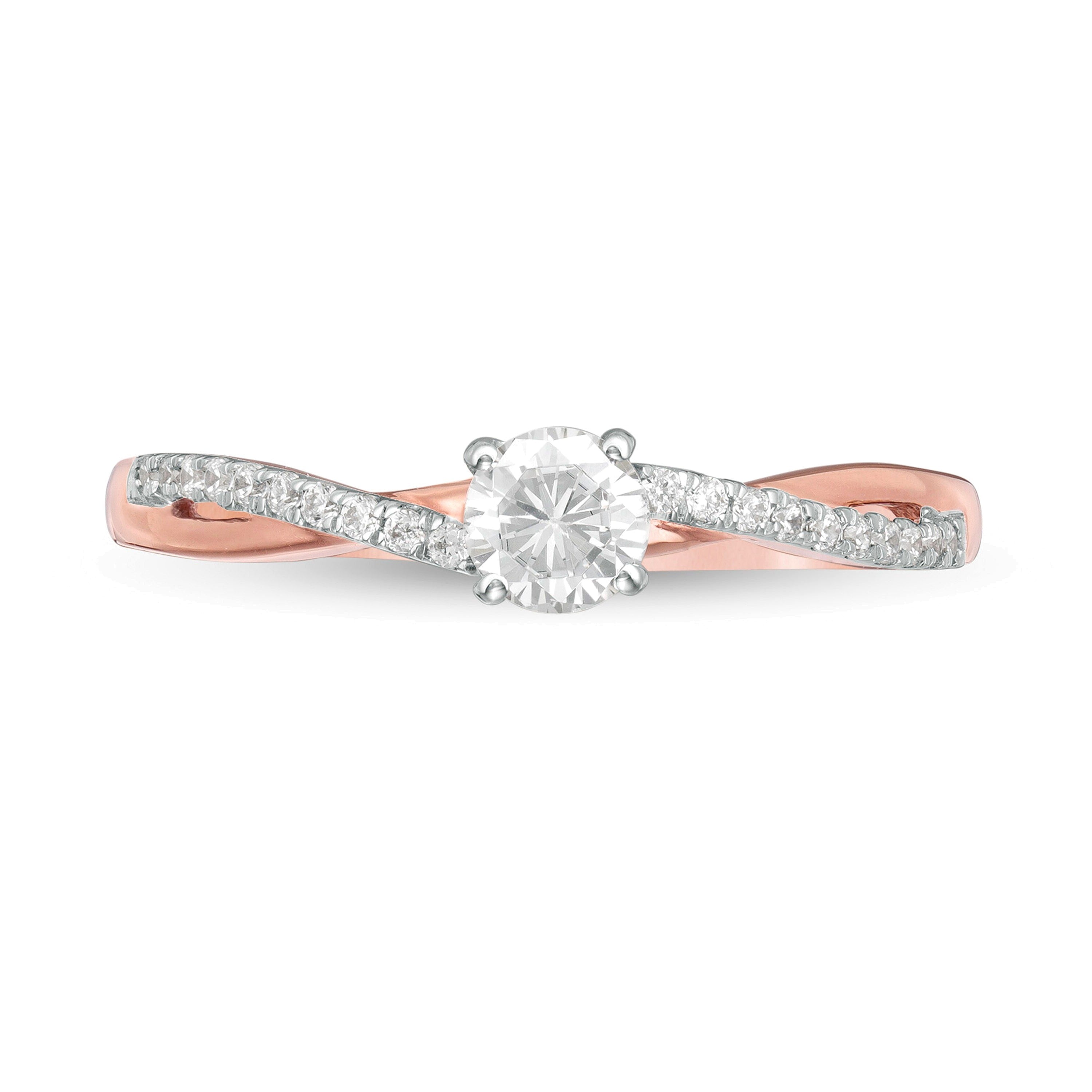 0.33 ct. Gesamtgewicht Diamant Solitär mit seitlichem Besatz Verlobungsring in 10K Roségold