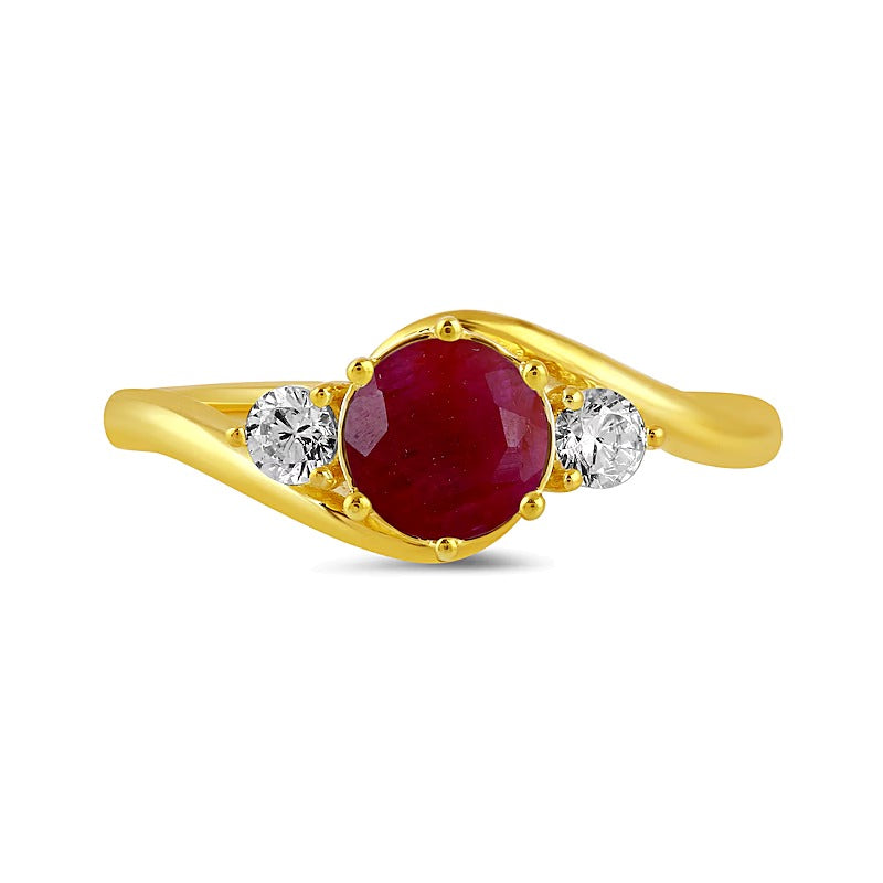 6,0mm Rubin und 0,2 ct. Gesamtgewicht Labordiamant Dreistein Bypass Ring in 14K Gold