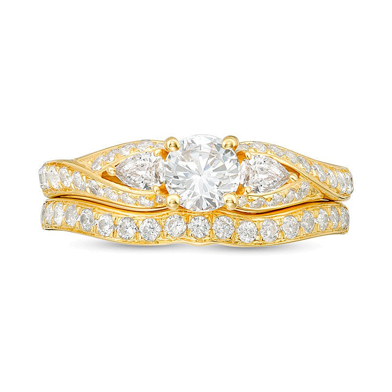 Diamant-Brautset Bypass Dreistein 1.38 ct. Gesamtgewicht in 14K Gelbgold