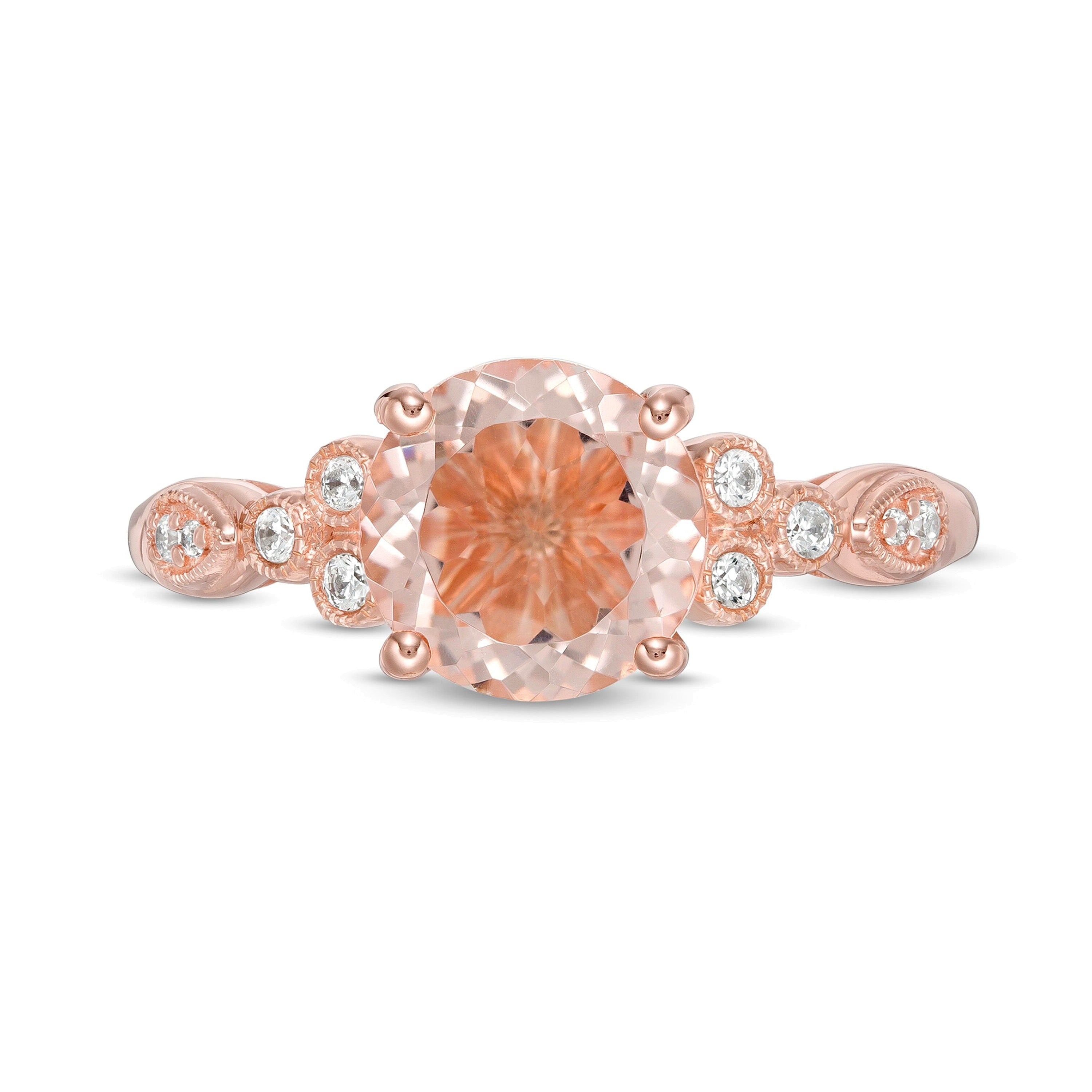 8.0mm Morganit und 0.1 ct. Gesamtgewicht Diamant Vintage-Ring in 10K Roségold