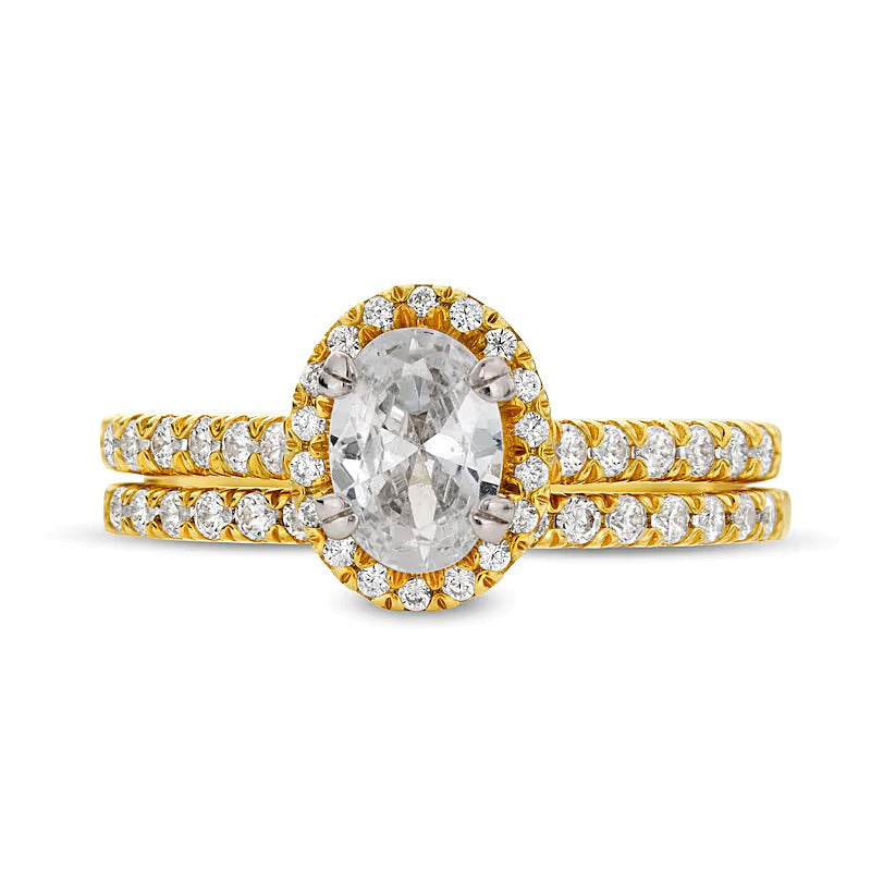 1,33 ct. Gesamtgewicht Braut-Set mit ovalem Labordiamant in 14K Gelbgold (F/SI2)