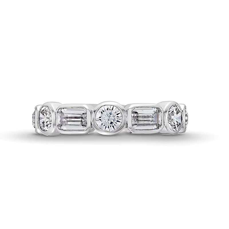 2.63 CT. Gesamtgewicht Memoire-Ring mit Labordiamanten im Smaragdschliff und rund, zargengefasst, in 14K Weißgold (F/VS2)
