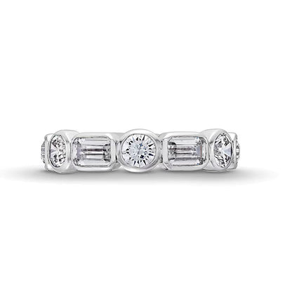 2.63 CT. Gesamtgewicht Memoire-Ring mit Labordiamanten im Smaragdschliff und rund, zargengefasst, in 14K Weißgold (F/VS2)