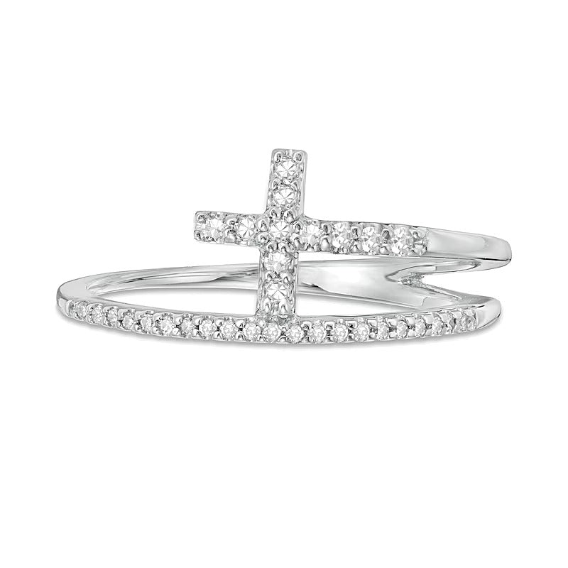 0.17 ct. Gesamtgewicht Diamant Kreuz-Ring mit geteilter Schiene in 10K Weißgold
